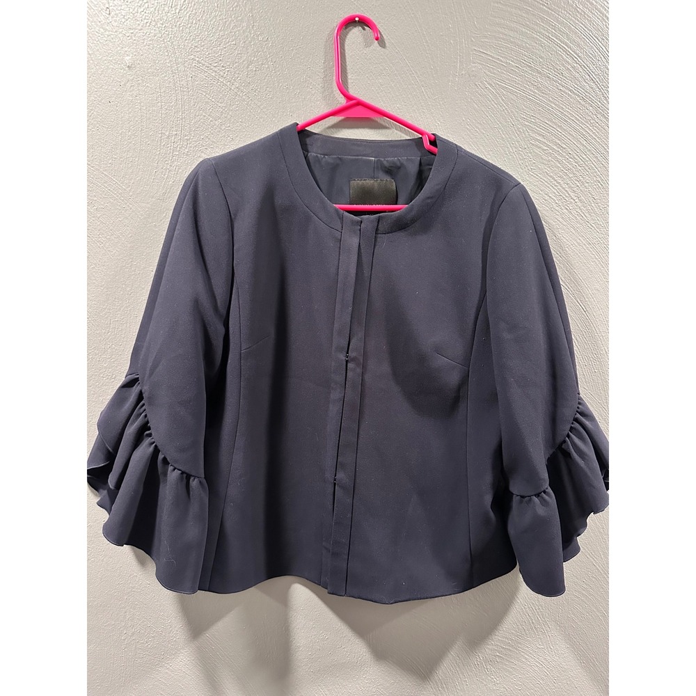 Banana Republic Navy Blue Ruffle Bell Sleeve Cropped Blazer Jacket 10